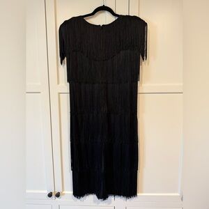 Elegant Black Fringe Midi Dress